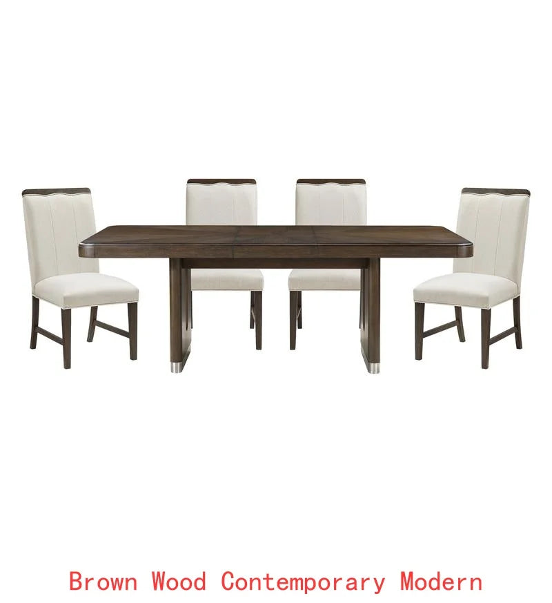Modern 7 Piece Dining Set With Round Table Upholstered Chairs
