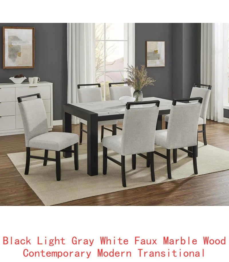 Contemporary 7 Piece Dining Set With Faux Marble Table