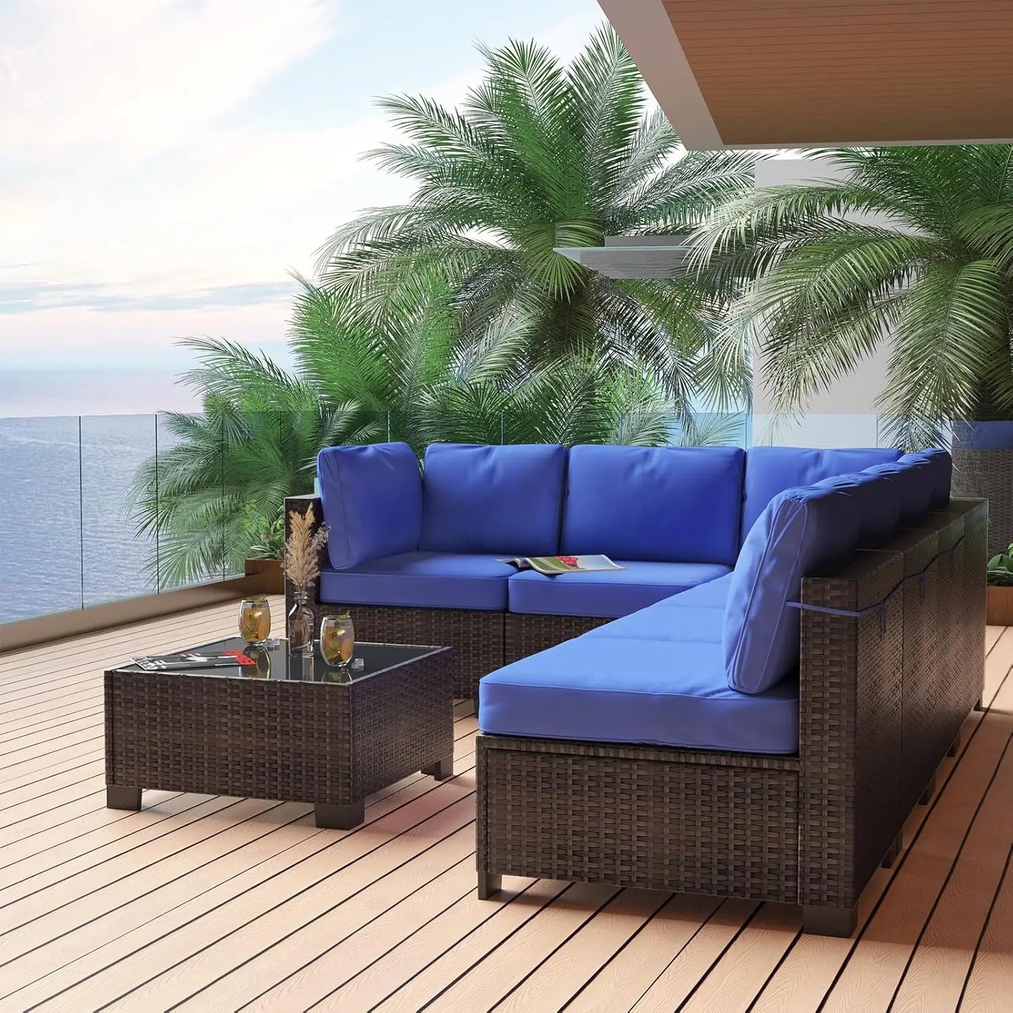 HobbyLane Seven Piece Modular Outdoor Rattan Furniture Set