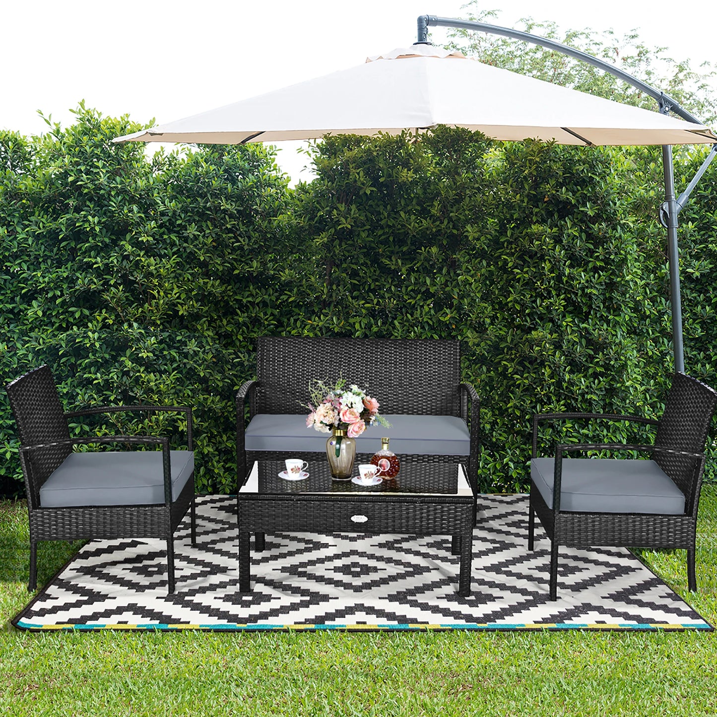 HOMASIS Outdoor Rattan Wicker Patio Set with Table and Sofa