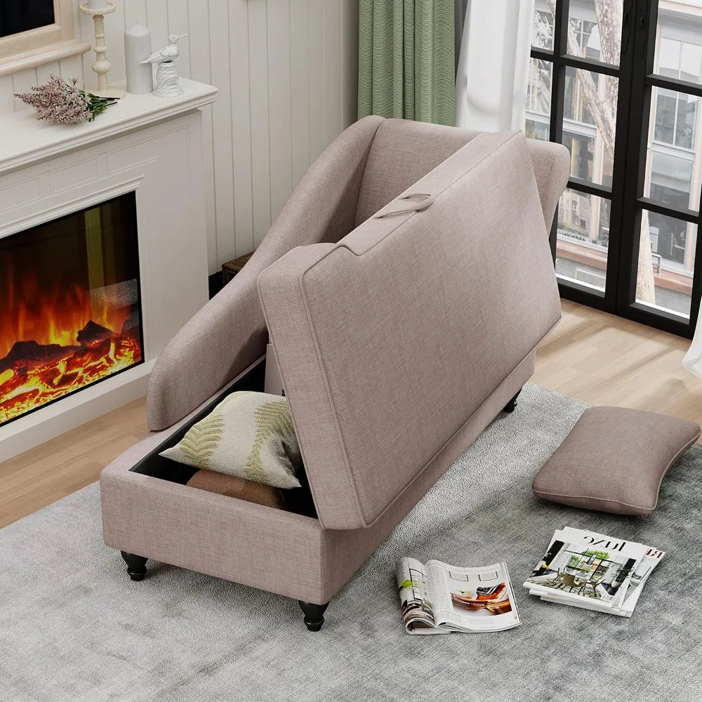 MKDK Indoor Storage Chaise Lounge Upholstered Fabric Chair Living Room