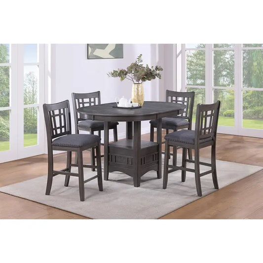 Contemporary Counter Height Dining Set With Round Table And Leaf