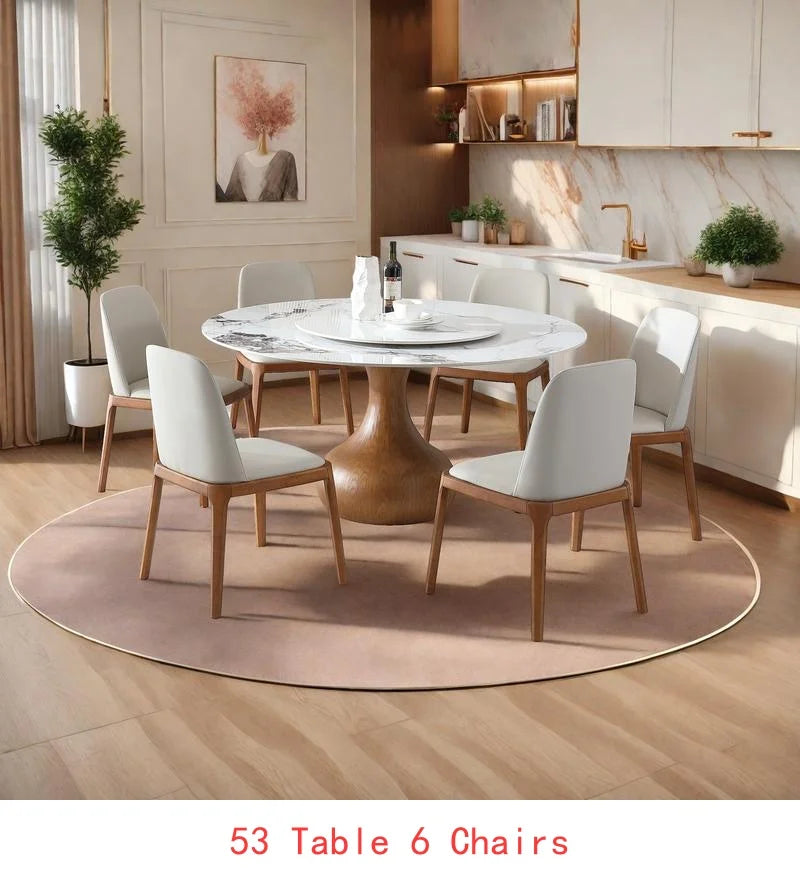 Sintered Stone Round Dining Table With Lazy Susan For Six