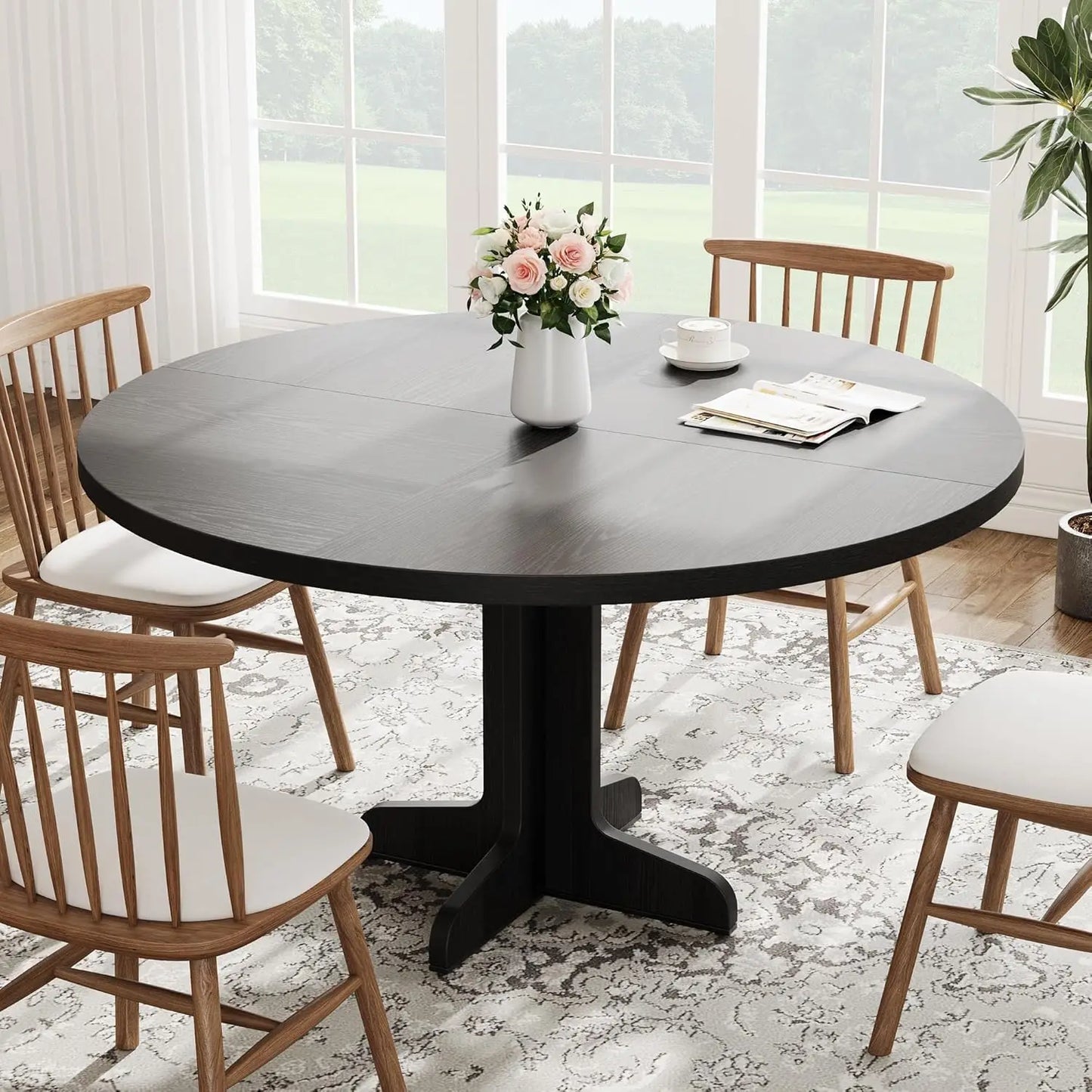 Studyset Round Farmhouse Dining Table For Four With Stable Base