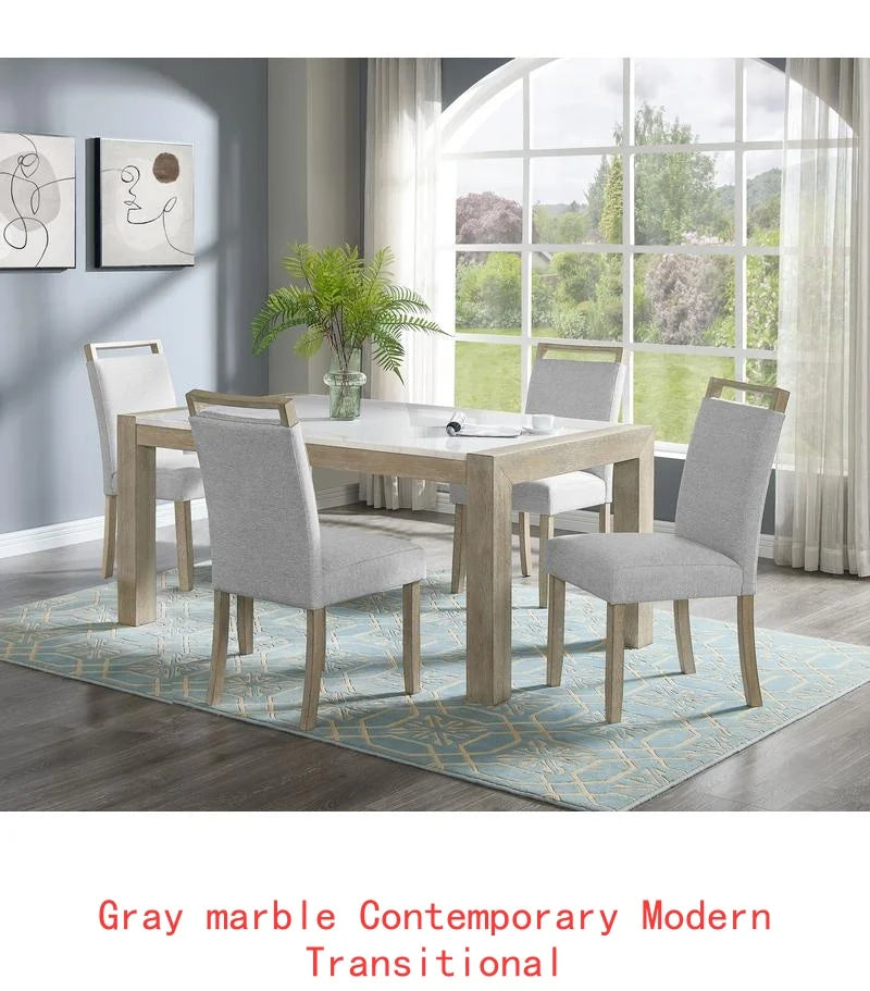 Contemporary 7 Piece Dining Set With Faux Marble Table