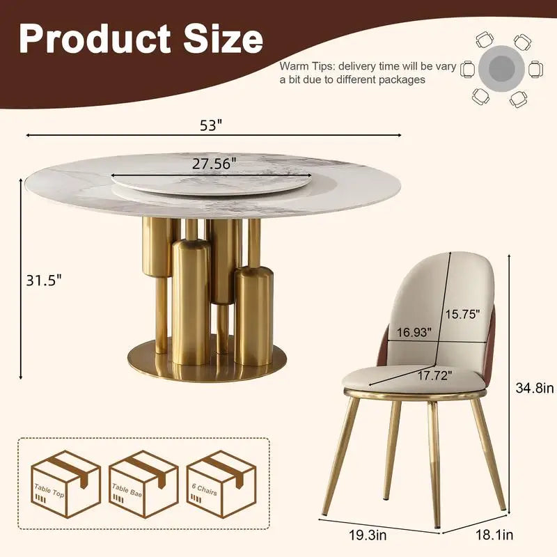 Modern Round Marble Dining Table With Lazy Susan Sintered Stone