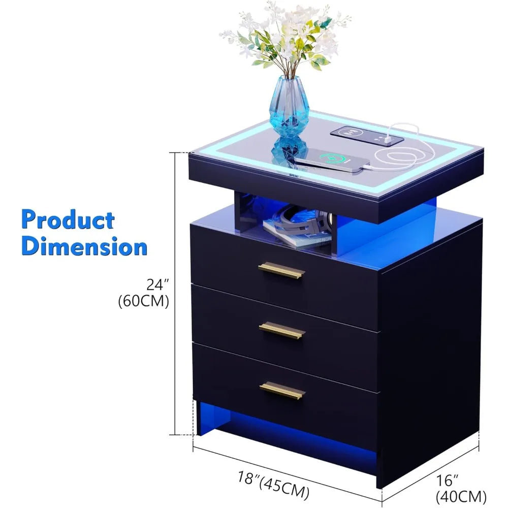 Nightstands With Wireless Charging Auto Sensor Dimmable LED Bedside Table