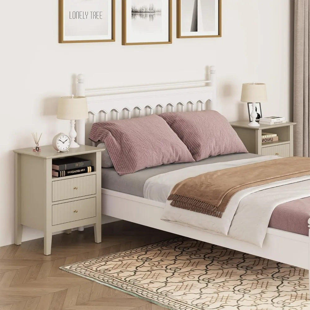 XMSJ Fluted Nightstand Set of 2 Drawers Modern Wood
