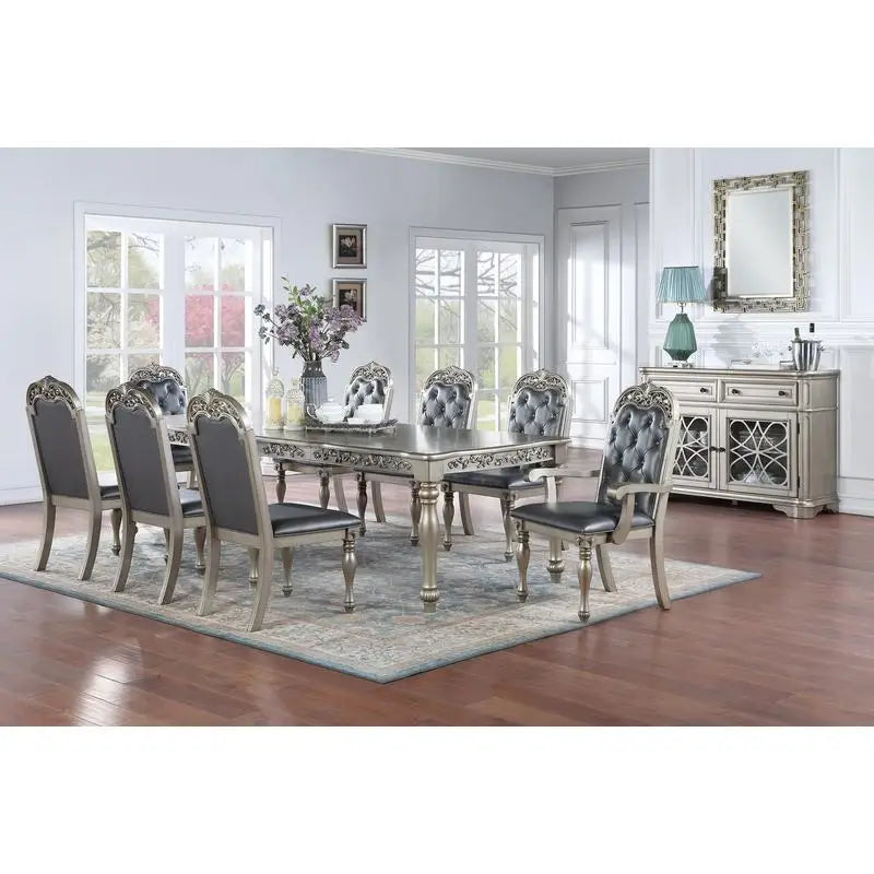 Formal Dining Table With Two Leaves Rubberwood Antique Design