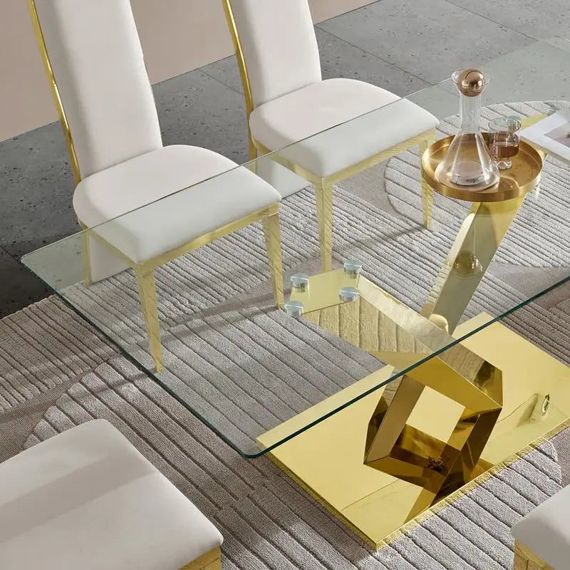 Stainless Steel Dining Table With Clear Tempered Glass Top
