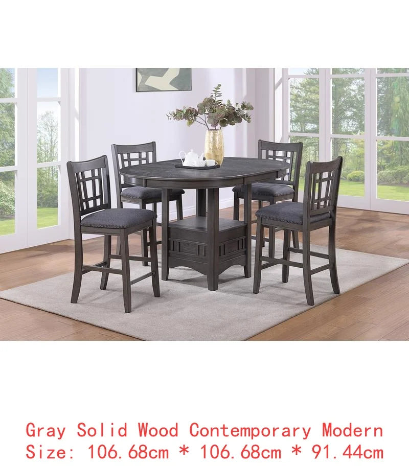 Contemporary Counter Height Dining Set With Round Table And Leaf