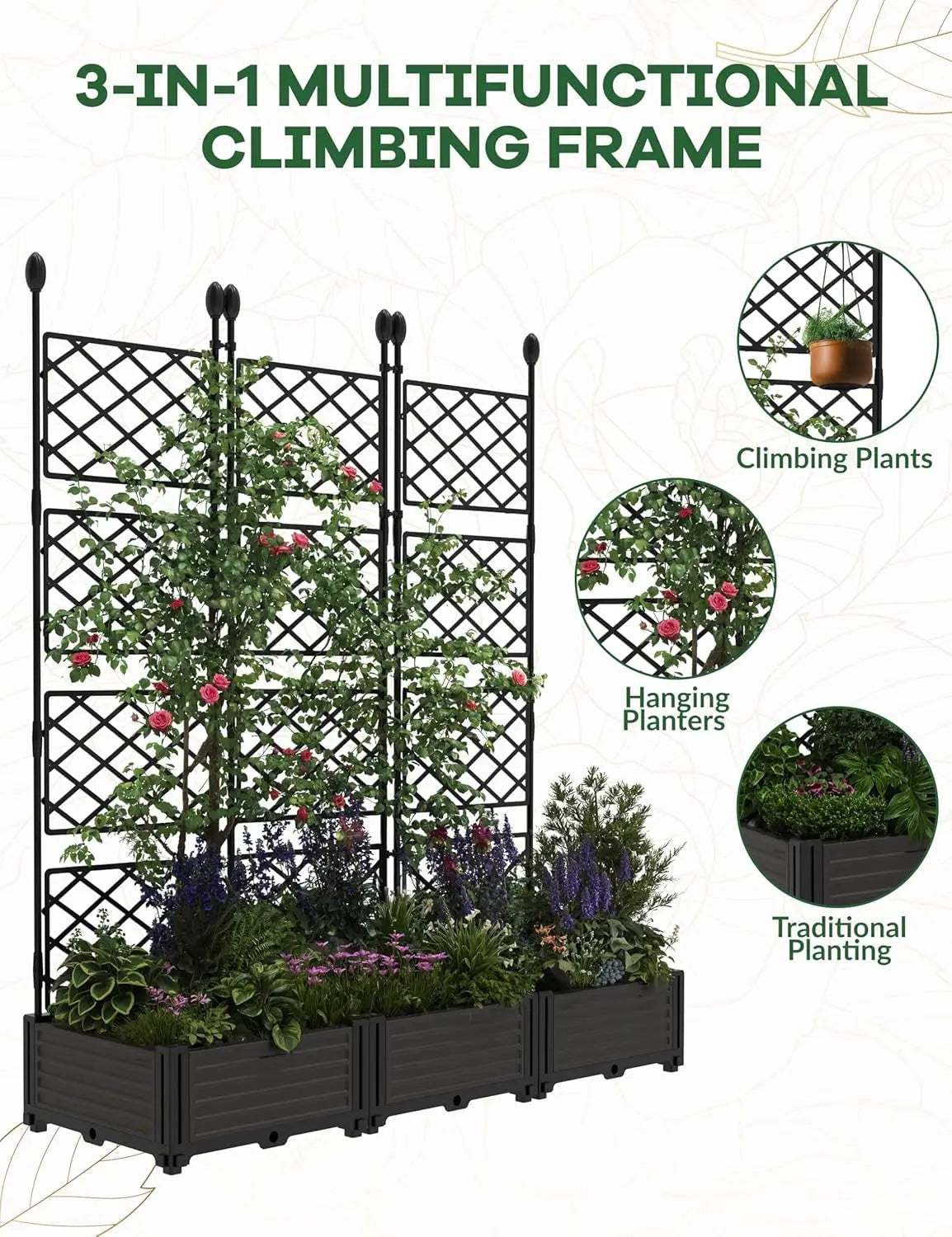 Plastic Raised Planter Boxes With Trellis For Climbing Plants