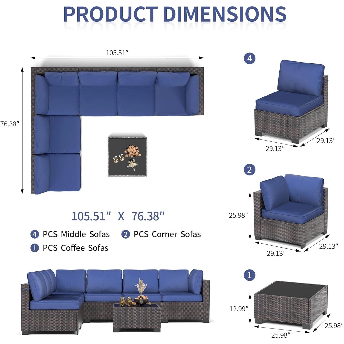 HobbyLane Seven Piece Modular Outdoor Rattan Furniture Set