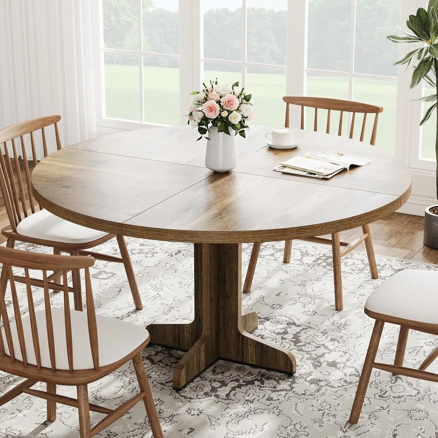 Studyset Round Farmhouse Dining Table For Four With Stable Base