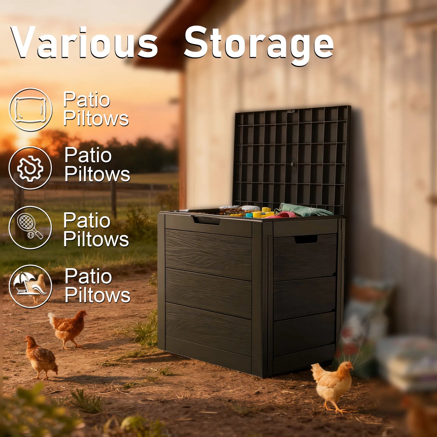 Outdoor Deck Box With Lockable Lid And Heavy Hinged Door