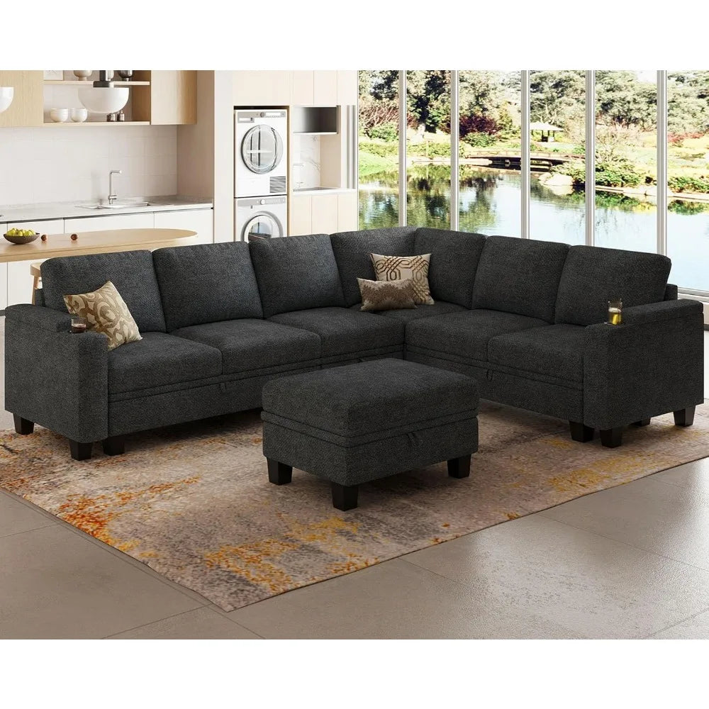Ticify Chenille Modular Sectional Sofa L Shaped with Storage Armrest