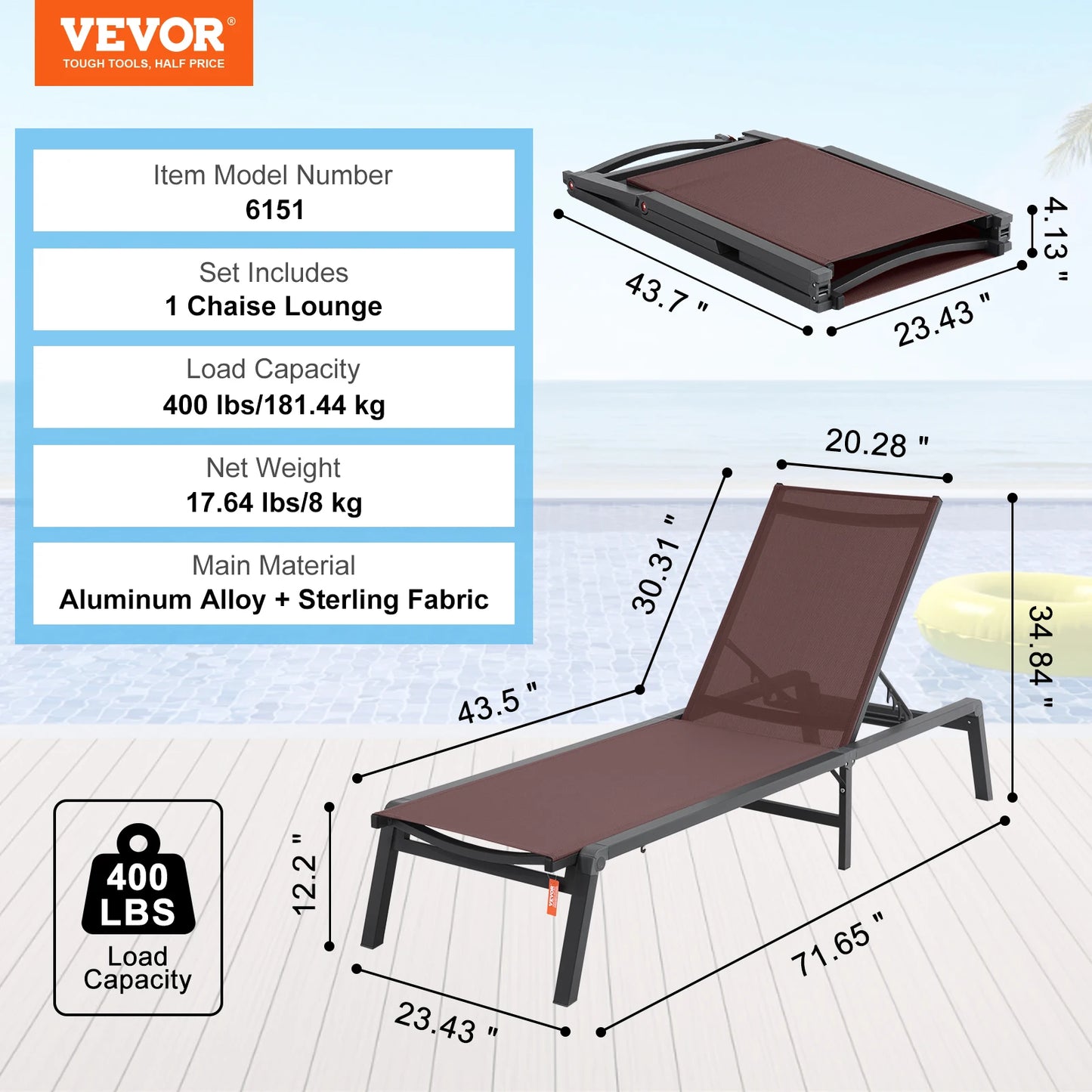 SucceBuy Outdoor Aluminum Chaise Lounge Chair Folding Recliner