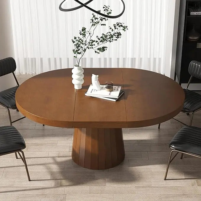 Extendable Round Dining Table With Pedestal Base For 4-6