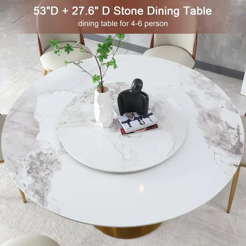 Modern Round Marble Dining Table With Lazy Susan Sintered Stone