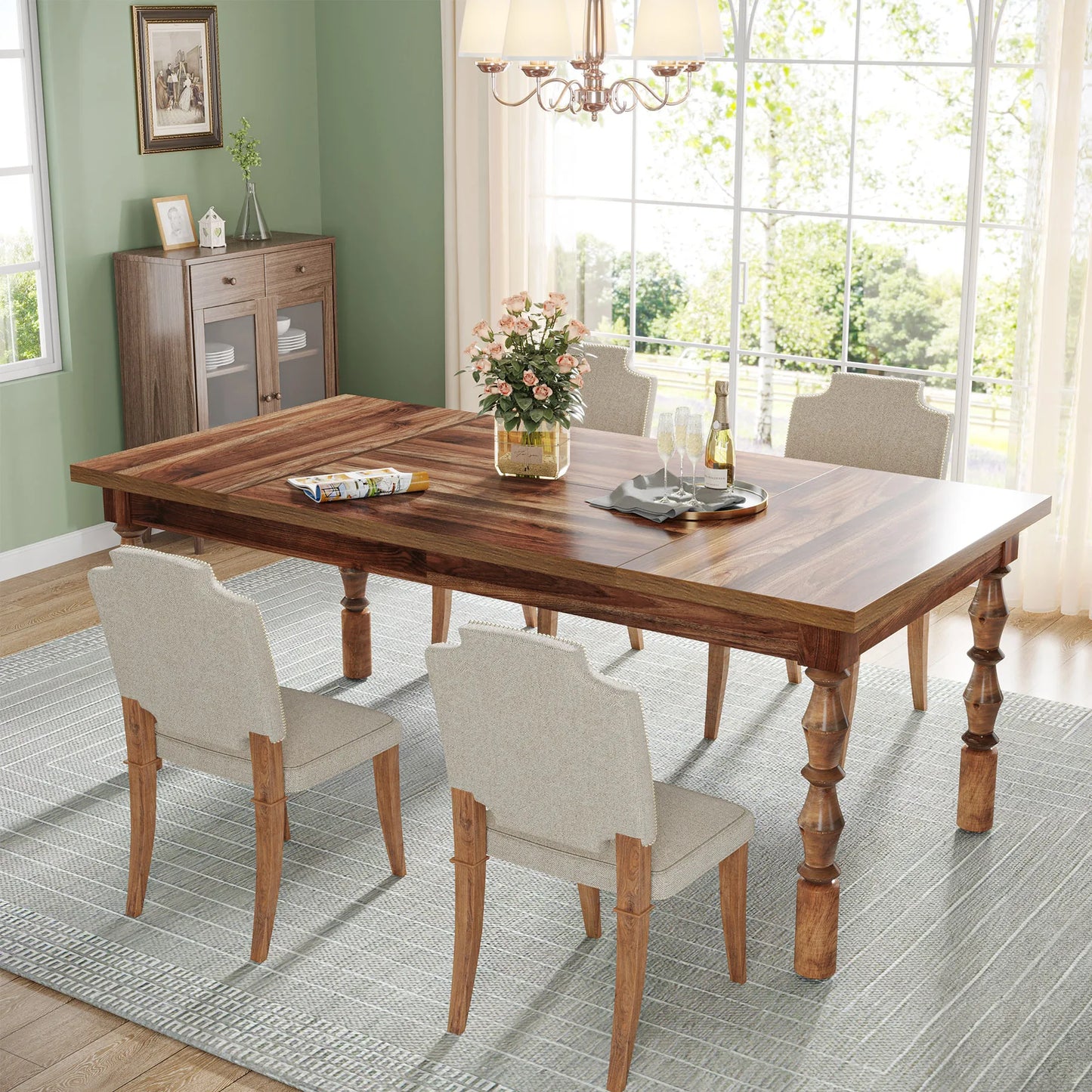 Tribesigns Farmhouse Wood Patio Table For Indoor Outdoor Dining