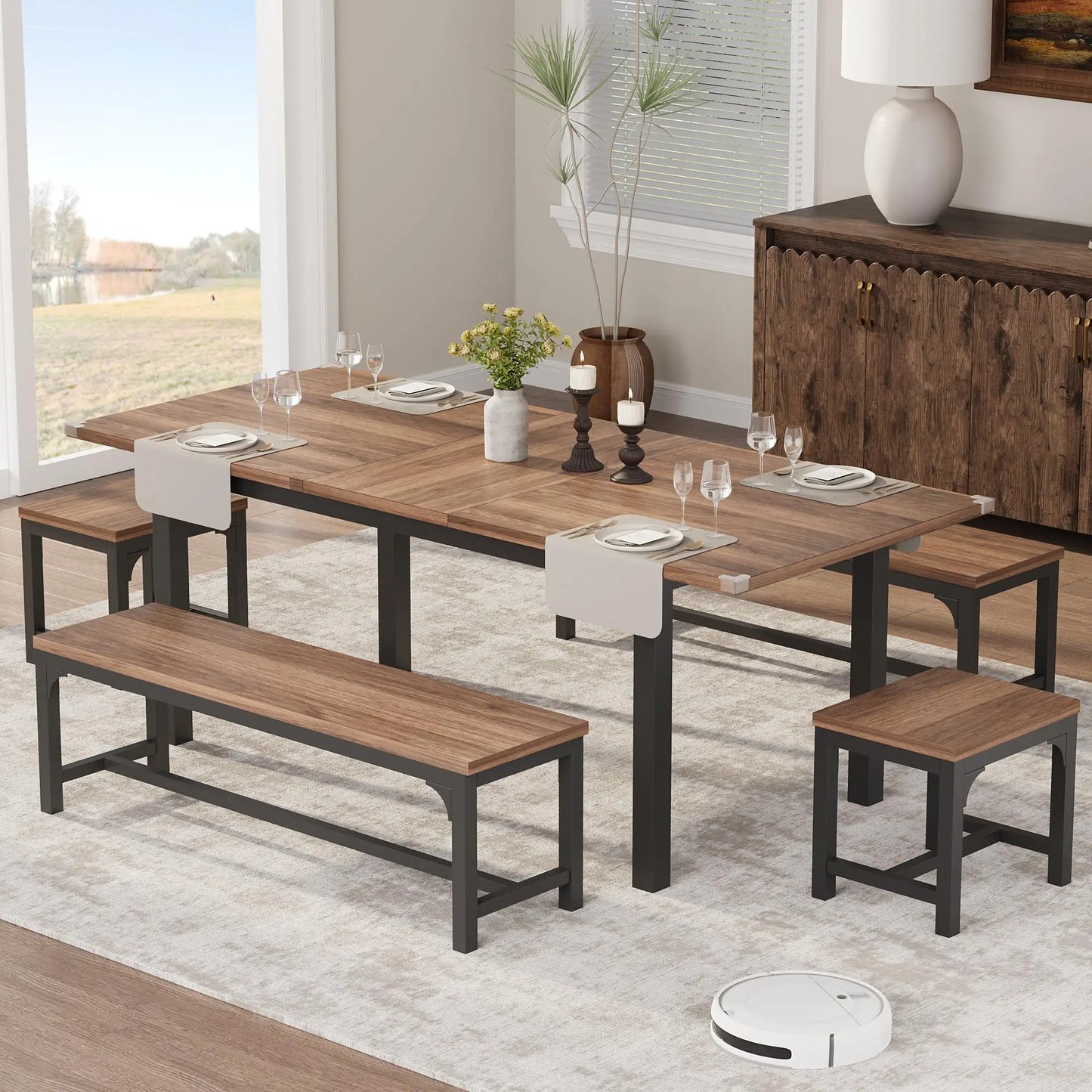 Studyset Expandable Dining Table With Industrial Metal Frame