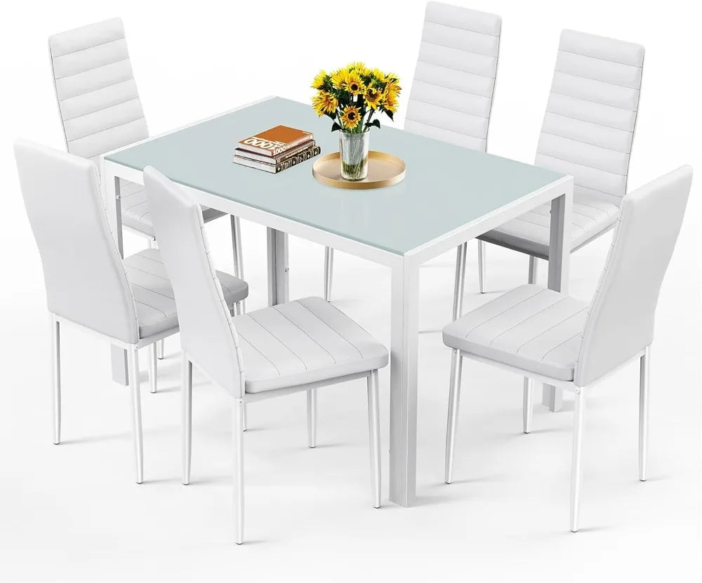 Tempered Glass Dining Table Set With Chairs Modern Kitchen Furniture