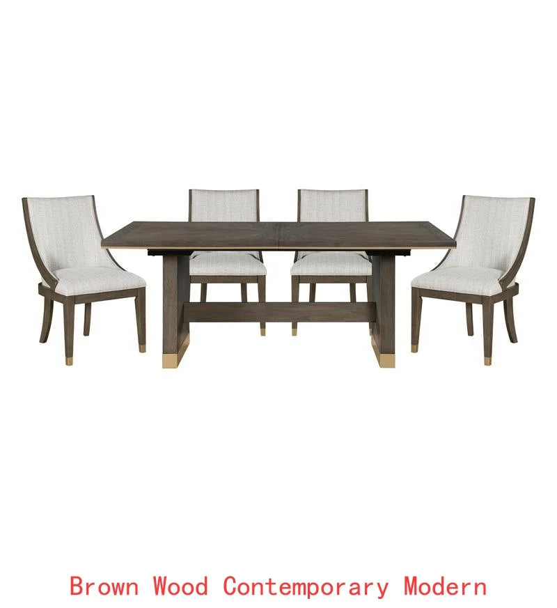 Modern Dining Set With Extension Table And Upholstered Armchairs