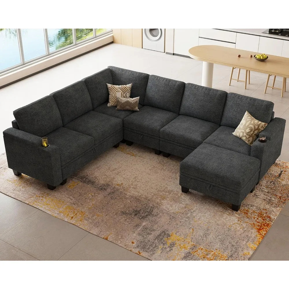 Ticify Chenille Modular Sectional Sofa L Shaped with Storage Armrest