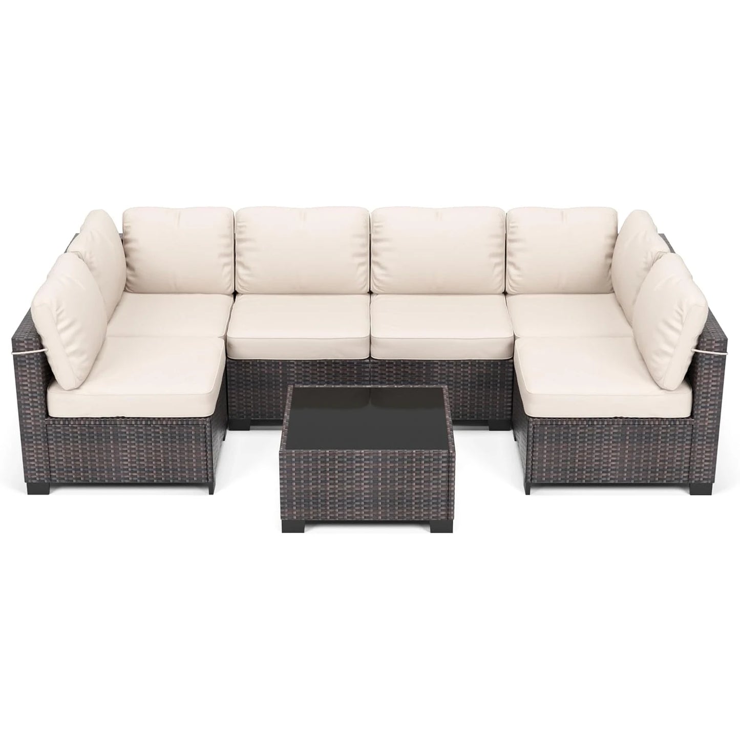 HobbyLane Seven Piece Modular Outdoor Rattan Furniture Set