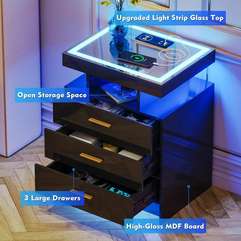 Nightstands With Wireless Charging Auto Sensor Dimmable LED Bedside Table
