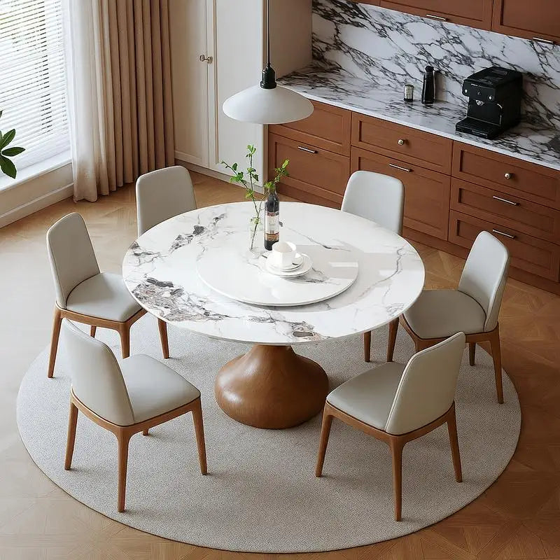 Sintered Stone Round Dining Table With Lazy Susan For Six