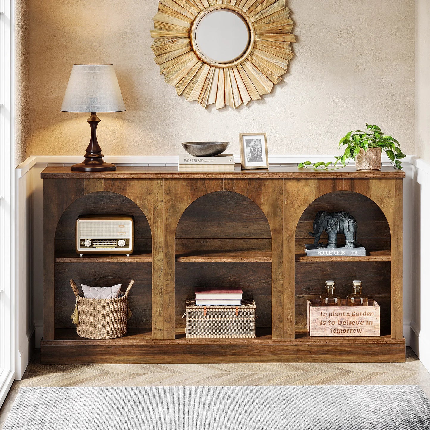 Tribesigns Farmhouse Console Table With 3 Tier Storage