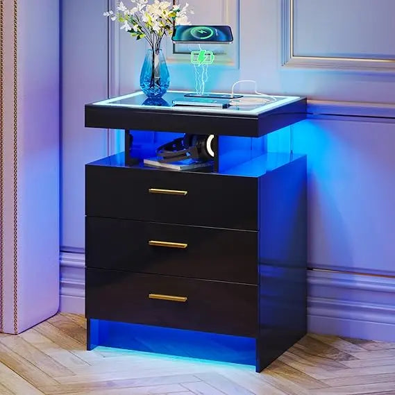 Nightstands With Wireless Charging Auto Sensor Dimmable LED Bedside Table