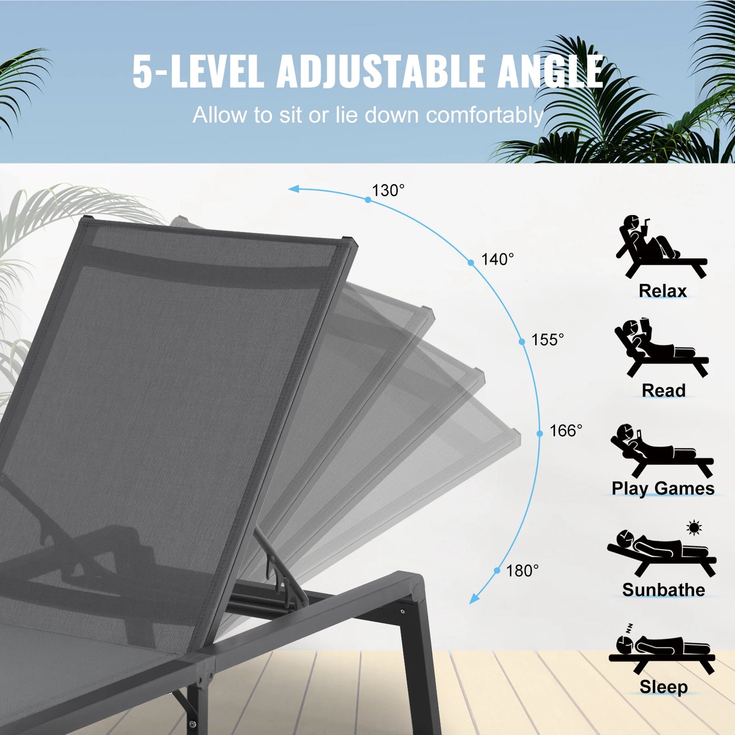 SucceBuy Outdoor Aluminum Chaise Lounge Chair Folding Recliner