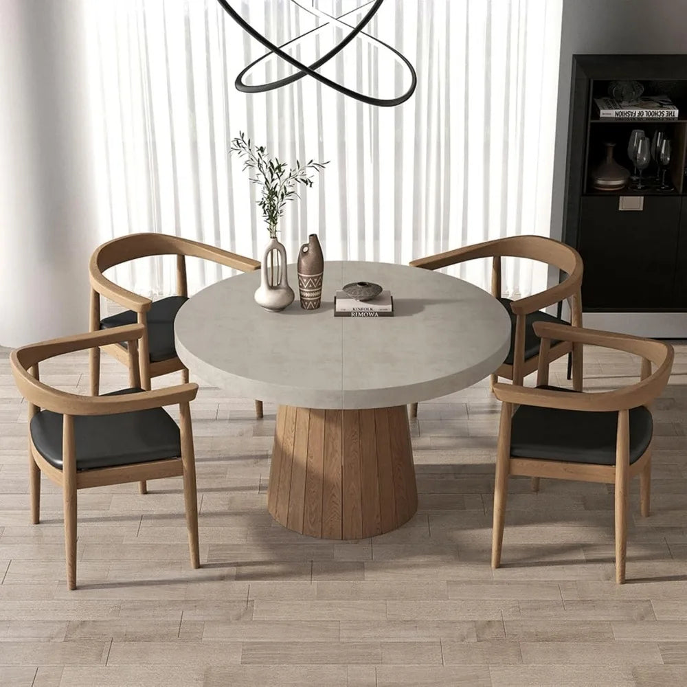 Extendable Round Dining Table With Pedestal Base For 4-6