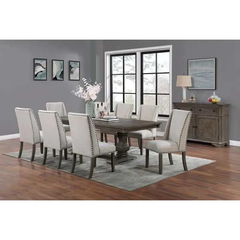 Traditional Dining Set With Leaf And Wingback Cushioned Chairs
