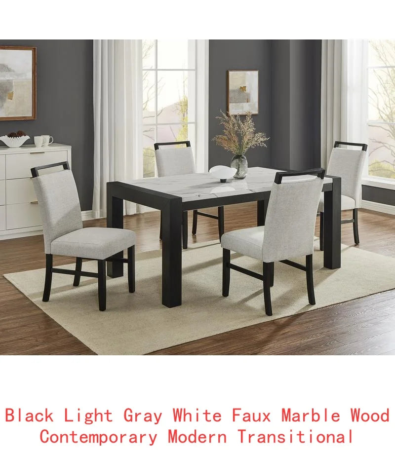 Contemporary 7 Piece Dining Set With Faux Marble Table