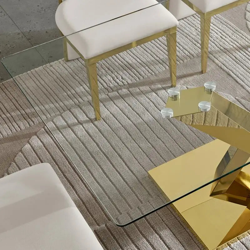 Stainless Steel Dining Table With Clear Tempered Glass Top