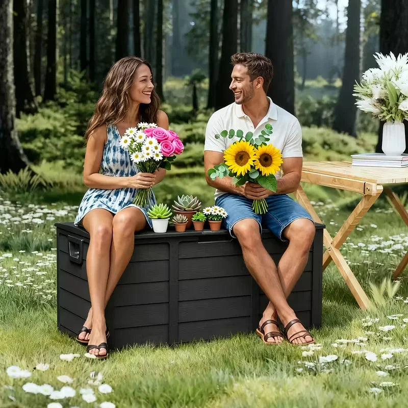 Outdoor Deck Box With Lockable Lid And Heavy Hinged Door