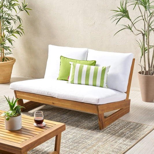 Great Deal Furniture Kaitlyn Outdoor Acacia Wood Loveseat With Cushions