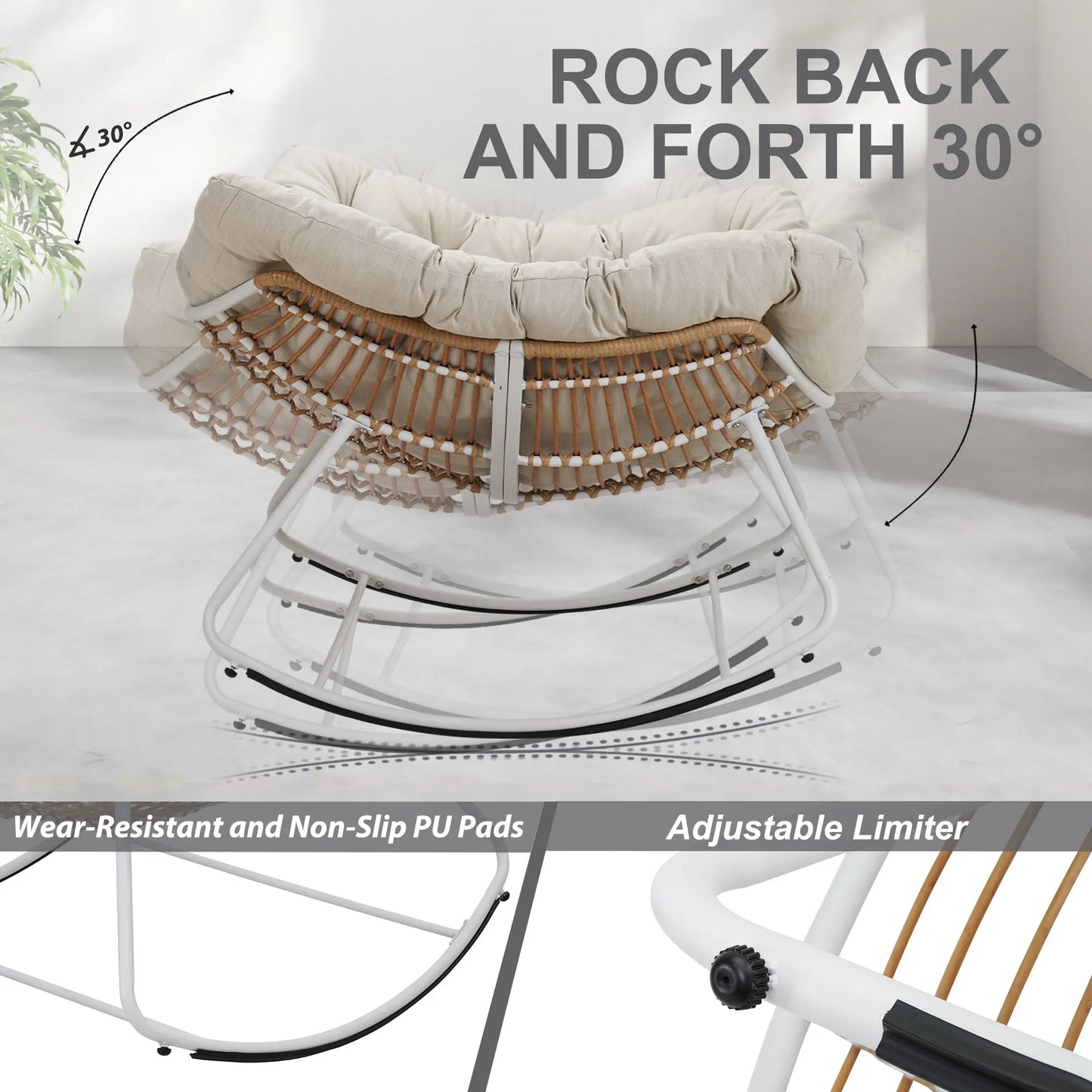 Outdoor Rocking Chair Patio Wicker Egg Chair With Cushion