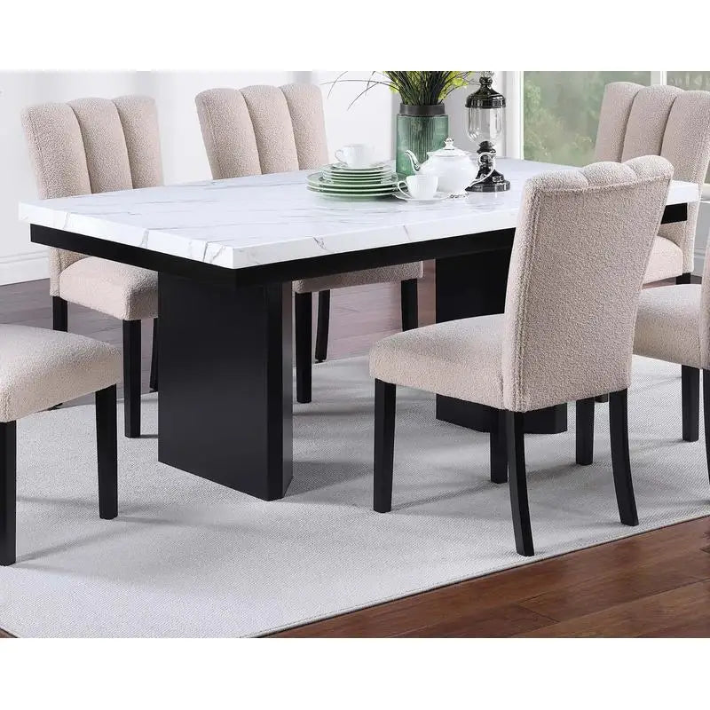 Faux Marble Top Dining Table With Six Side Chairs Set