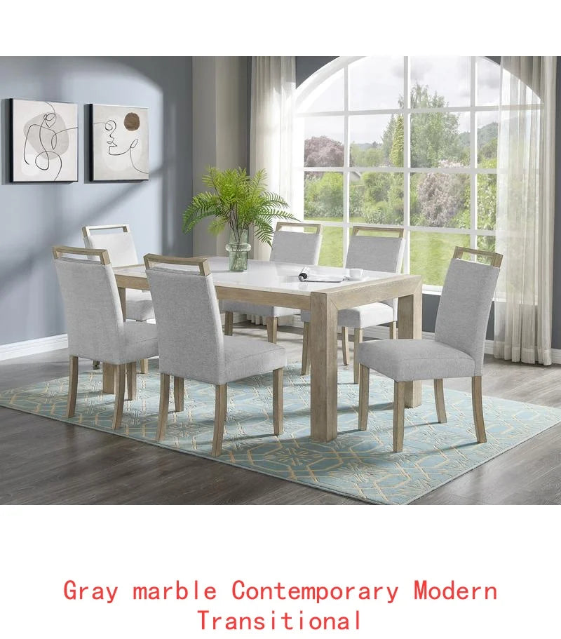 Contemporary 7 Piece Dining Set With Faux Marble Table