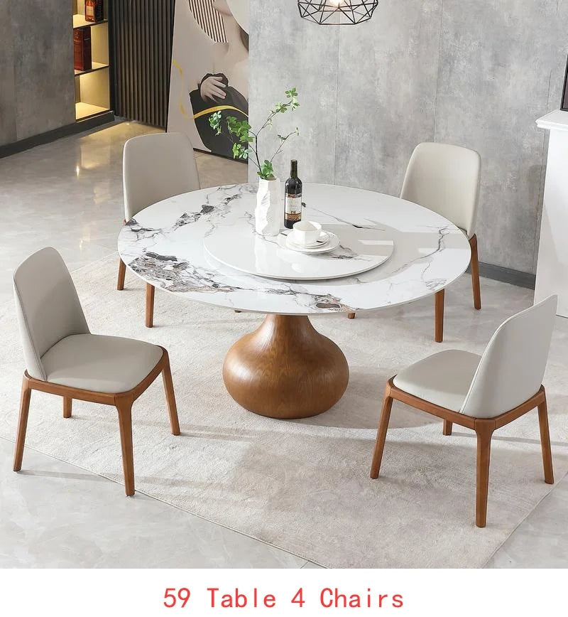 Sintered Stone Round Dining Table With Lazy Susan For Six