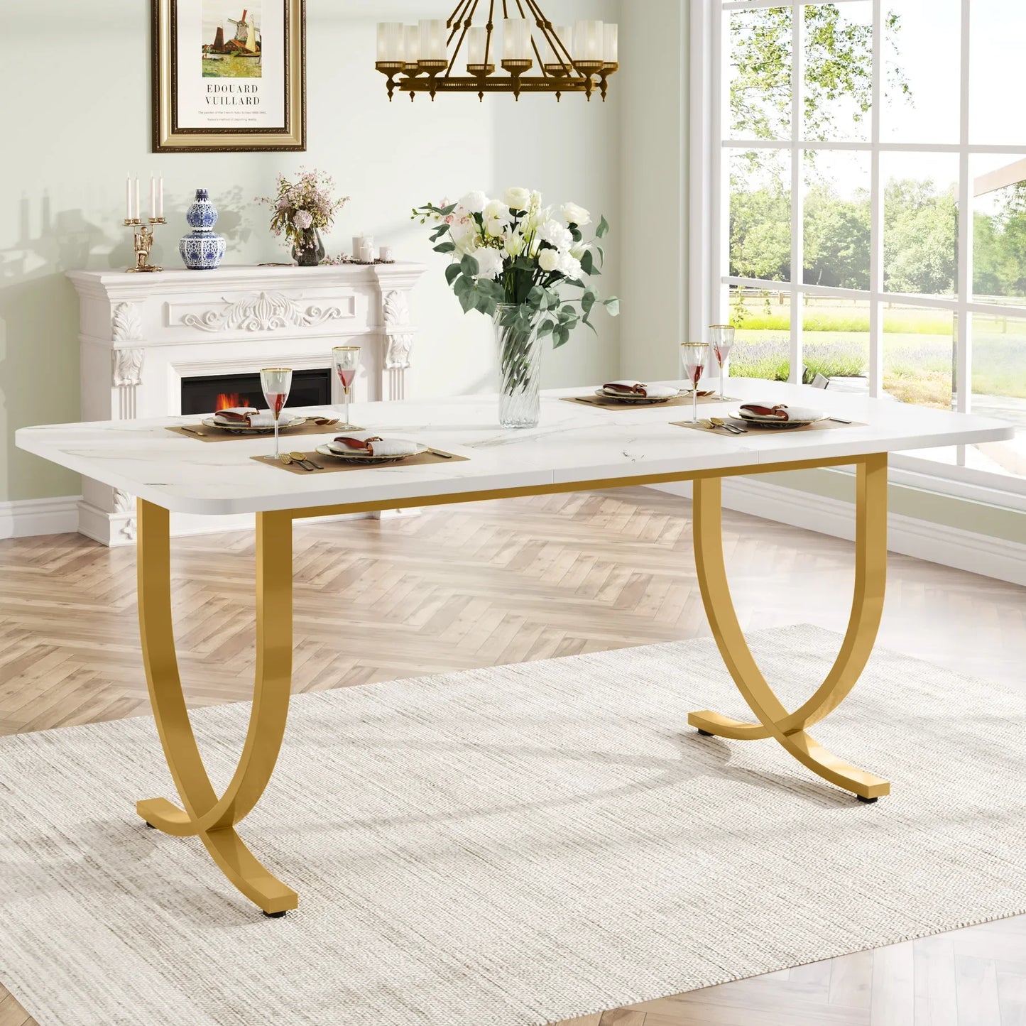 Tribesigns Modern Dining Table With Faux Marble Top Kitchen