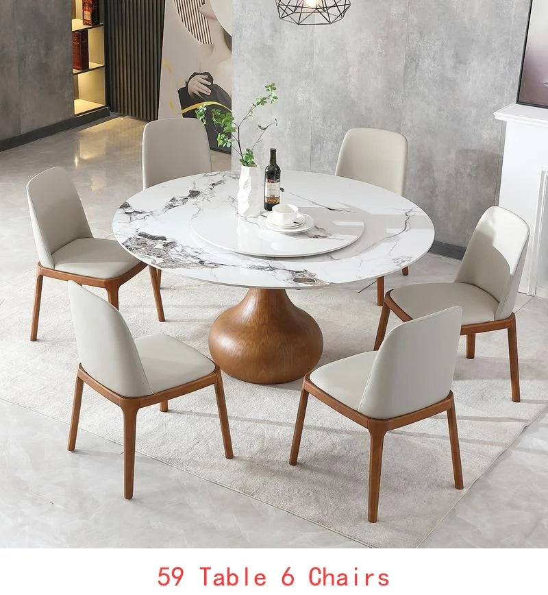 Sintered Stone Round Dining Table With Lazy Susan For Six