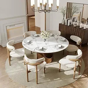 Modern Round Dining Table With Sintered Stone And Bronze Pedestal