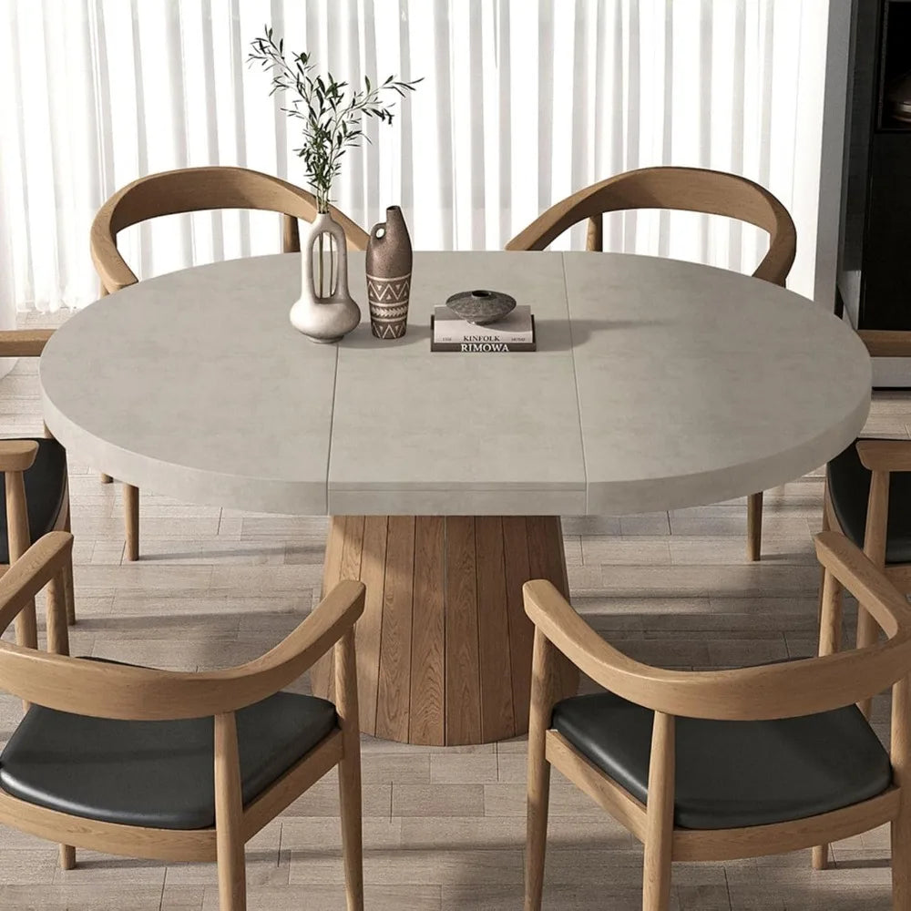 Extendable Round Dining Table With Pedestal Base For 4-6