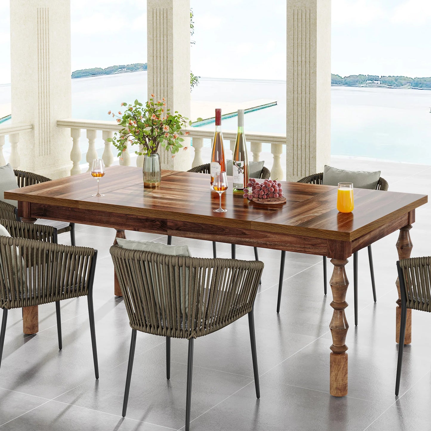 Tribesigns Farmhouse Wood Patio Table For Indoor Outdoor Dining