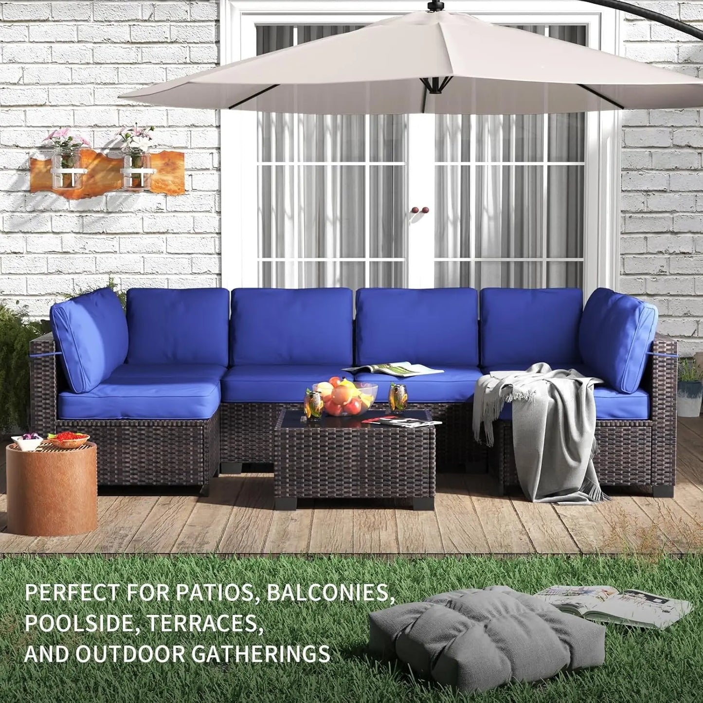 HobbyLane Seven Piece Modular Outdoor Rattan Furniture Set